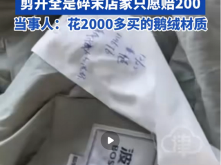 女子称波司登羽绒服剪开全是碎末 店家只愿赔200让自己去充绒
