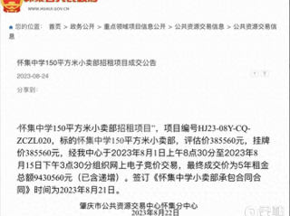 怀集中学小卖部招租竞拍,5年租金达943万!